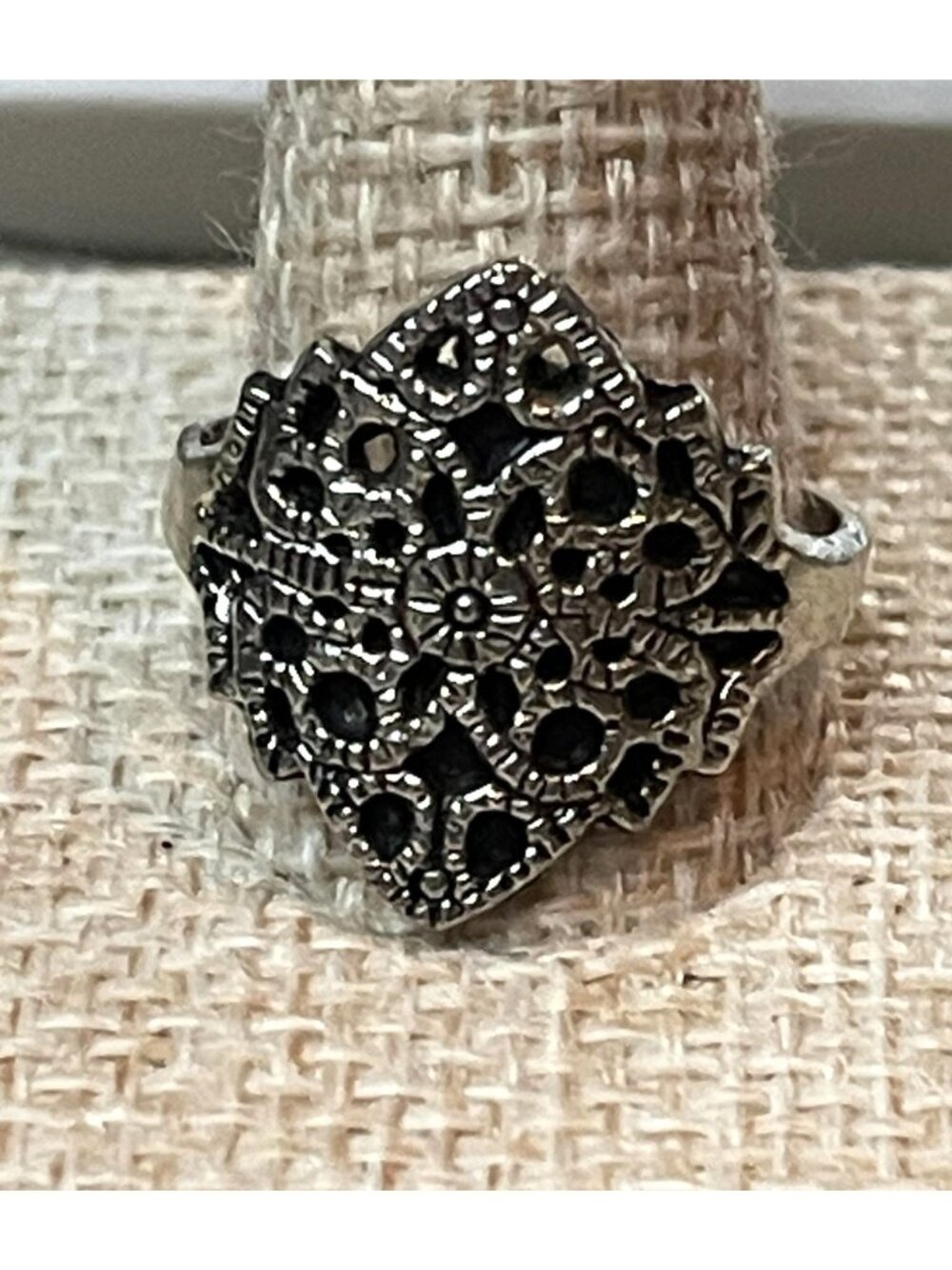 Vtg Silver Filigree Art Deco Openwork Statement Ring Size 8.5